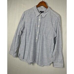 Gap Popover Shirt Womens XL Blue White Stripe Cotton Collared Preppy Lightweight